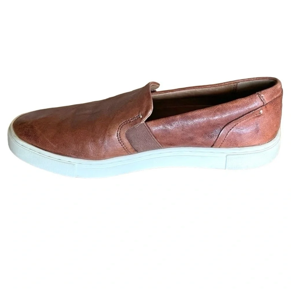 Frye Ivy Leather Slip On Sneakers 6.5 Cognac Brown Minimalist